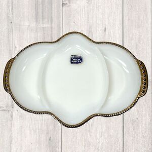 Vintage Fire-King Anchor Hocking Milk Glass 11" Oblong 3‎ Part Relish Dish